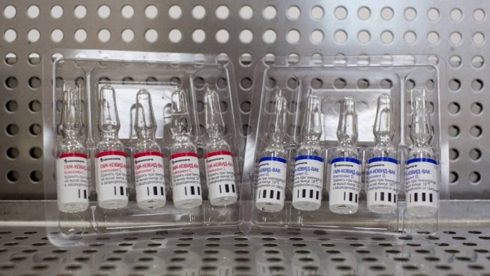 Sputnik V Plastic packets of ampoules containing the two components of the 'Gam-COVID-Vac' COVID-19 vaccine, trade name Sputnik V, developed by the Gamaleya National Research Center for Epidemiology and Microbiology and the Russian Direct Investment Fund (RDIF) | Andrey Rudakov | Bloomberg