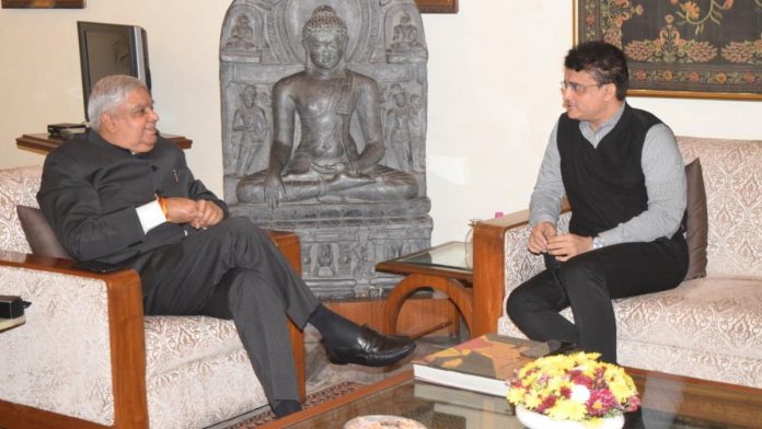 West Bengal Governor Jagdeep Dhankhar with BCCI chairperson Sourav Ganguly at Raj Bhavan Sunday | Twitter | @jdhankhar1 West Bengal Governor Jagdeep Dhankhar with BCCI chairperson Sourav Ganguly at Raj Bhavan Sunday | Twitter | @jdhankhar1